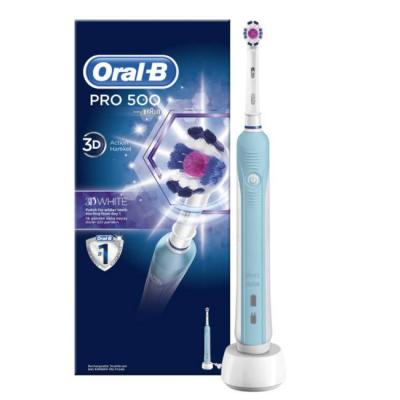 Електрическа четка за зъби oral-b, pro 500, 3d white, презареждаща, 1 програма, 1 глава, бяла/синя, 4210201161318