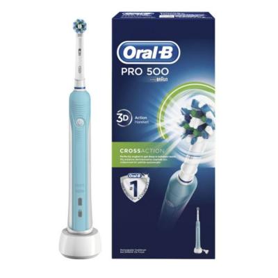 Електрическа четка за зъби oral-b, pro 500, crossaction, презареждаща, 1 програма, 1 накрайник, бяла/синя,  4210201215776