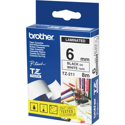 Ламинирана лента brother tz-211 tape black on white, laminated, 6mm eco - tze211