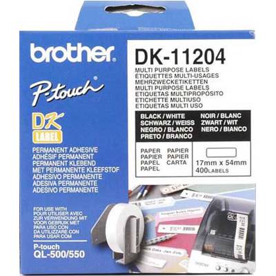 Етикети brother dk-11204 multi purpose labels, 17mmx54mm, 400 labels per roll, black on white - dk11204