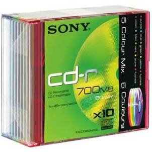 Cd-r sony color 80min./700mb 48x - color slimbox - 10 бр. в комплект