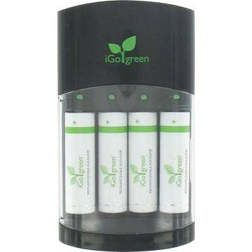 Зарядно за батерии igogreen green energy battery charger rechargeable alkaline batteries в комплект с 4 батерии r6 aa 2000 mah,  1.5v