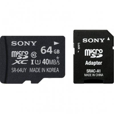 Памет sony 64gb micro sd, class 10 с адаптер - sr64uya