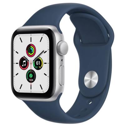 Смарт часовник apple watch se (v2) gps, 1.57 инча, oled, 3d touch, apple s5, watch os 7.0, 1024 mb, 32 gb, bluetooth, wifi, сребрист / син, mkny3bs/a
