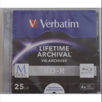 Bd-r диск verbatim lifetime archival mdisc, 25gb, 4x (printable) - 1 диск в cd кутия