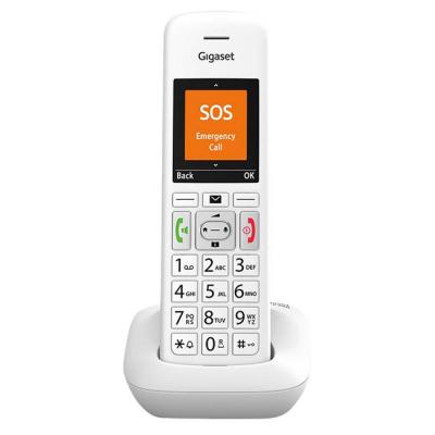 Телефонен апарат gigaset e390, безжичен, 1 линия, 2.2 инча цветен дисплей (176 x 220), 300 / 50 метра обхват, sos функция, аларма, бял, 1015005
