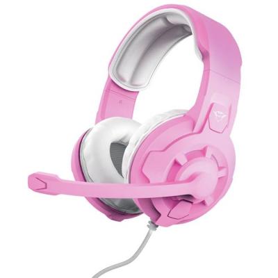 Геймърски слушалки trust gxt 411p radius gaming, жични, 3.5 mm jack, 108 db, микрофон, 1 м кабел, розови, 24362