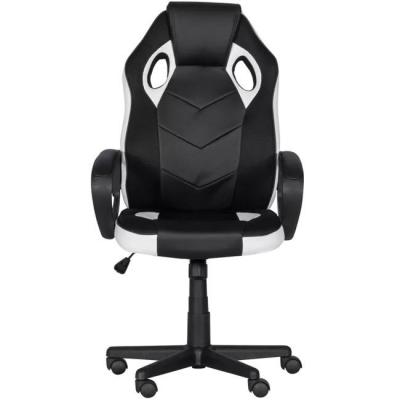 Геймърски стол carmen 7601, функция за люлеене или фиксиране в изправена позиция, еко кожа, до 120 кг максимално натоварване, черен/бял, 3520038