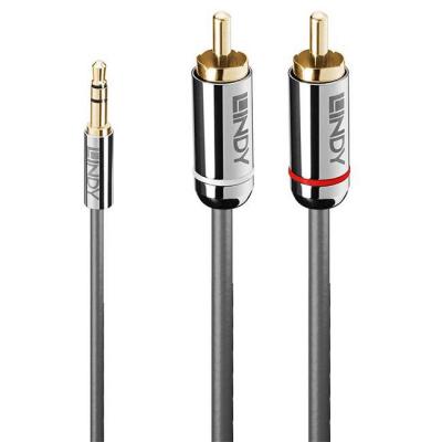 Аудио кабел lindy lny-35335 :: 3.5 мм към 2 x rca, m / m, cromo line, позлатени конектори, 3 м, сив, lny-35335