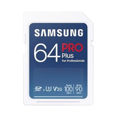 Памет samsung 64gb sd card pro plus with adapter, class10, read 100mb/s - write 90mb/s, mb-sd64k/eu
