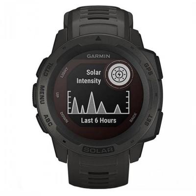 Смарт часовник garmin instinct solar, 45 mm корпус, 16mb, gps, водоустойчив, до 24 дни живот на батерията, соларно зареждане, графит, 010-02293-00