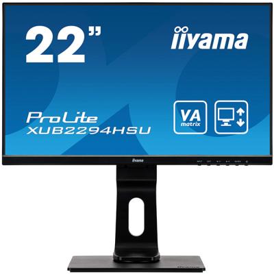 Монитор iiyama xub2294hsu-b1, 21.5 инча  va, led, 1920 x 1080, 250 cd/m2, 3000:1, 4 ms, blue light reducer, vga, hdmi, dp, usb, черен, tech-14597