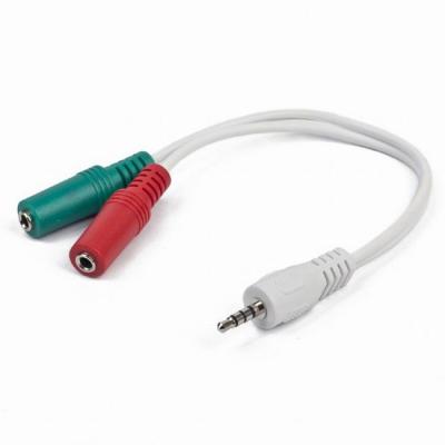 Аудио кабел gembird, 3.5 mm 4-pin plug към 3.5 mm stereo +  microphone sockets, 0.2 m, бял, cca-417w