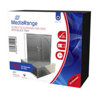 Кутийки за dvd/cd дискове mediarange, прозрачни с черен трей, за един диск, 10 броя, box32