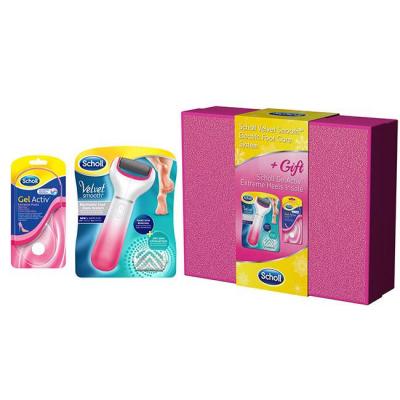 Комплект електрическа пила за пети scholl velvet smooth, розова + стелки за високи токчета scholl gel active
