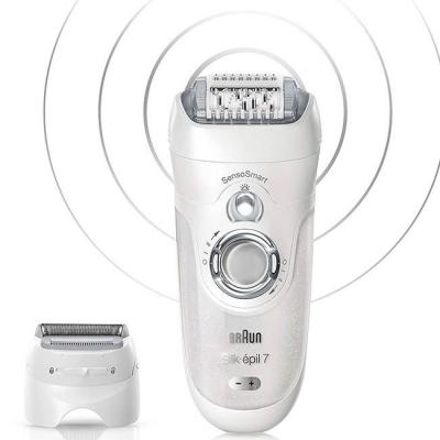 Епилатор braun silk-epil 7 7-880 sensosmart, безжичен, водоустойчив, 7 аксесоара, бял/сребрист