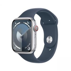 Часовник apple watch series 9 gps + cellular 45mm silver aluminium case with storm blue sport band - m/l, mrmh3qc/a