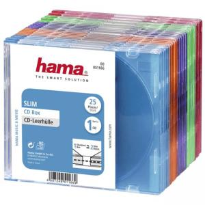 Slim cd кутийки за дискове hama, опаковка от 25 бр, цветни, hama-51166