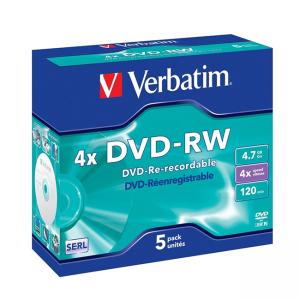 Медия verbatim dvd-rw serl, 4.7gb, 4x, matt silver surface, 5 pack, 43285