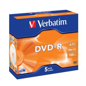 Медия verbatim dvd-r azo, 4.7gb, 16x, matt silver surface, 5 pack, 43519