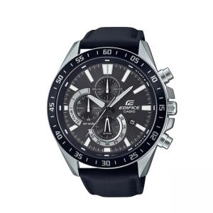 Мъжки часовник casio, edifice classic, корпус от неръждаема стомана, каишка от естествена кожа, водоустойчив, 10 bar, черен, efv-620l-1avuef