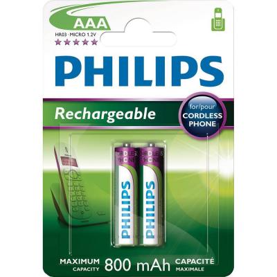 Акумулаторни батерии philips rechargeable презареждаща батерия lr03 aaa, 800 mah, 2-blister (hr03), for cordles phone - r03b2a80/10