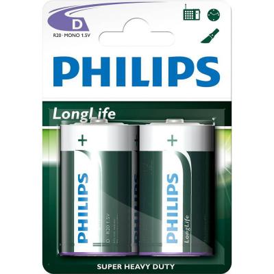 Алкални батерии philips longlife батерия r20 (d), 2-blister - r20l2b/10