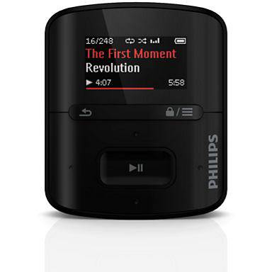 Philips mp3 player, 4gb, 1' display, black, fm - sa4rga04kf