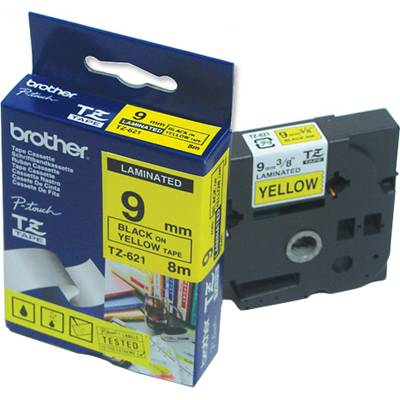Лента brother tz-621 tape black on yellow, laminated, 9mm eco - tze621