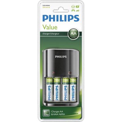 Зарядно устройство за батерии philips зарядно за батерии  1/4 x aa/aaa, 170/80 ma, 220/240v, с включени батерии 4 x aa 2100ma - scb1490nb/12