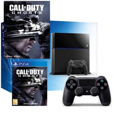 Конзола sony playstation 4 (ps4) - black 500gb + call of duty ghosts + подарък плакат cod ghosts 61x91.5c