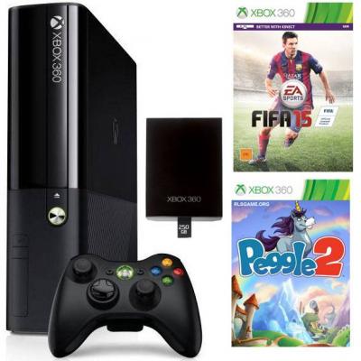 Конзола xbox 360 slim n 4gb + игра peggle 2 + fifa 15 + твърд диск xbox 360 slim 250gb