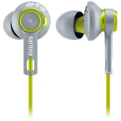 Спортни слушалки philips actionfit за поставяне в ушите,ултра леки, цвят: сив / електриково-зелено - shq2300lf
