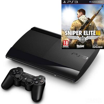 Конзола playstation 3 super slim 12gb oem опаковка - refurbished - рециклирана + игра sniper elite 3 ps3