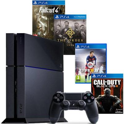 Kонзола sony playstation 4 1tb (ps4) + 4 игри: fifa16, the order 1886, call of duty black ops3, fallout 4