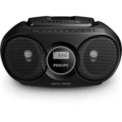 Philips cd радиокасетофон, fm/mw стерео тунер, 2 x 1 w rms, черен, захранване от мрежата или батерии/az215b