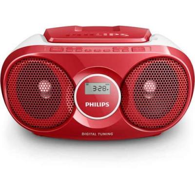 Philips cd радиокасетофон, fm/mw стерео тунер, 2 x 1 w rms, червен, захранване от мрежата или батерии размер c (lr14) x 6/az215r