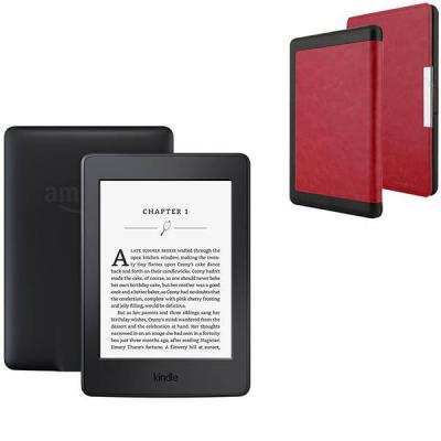 Четец за е-книги new 2016 amazon kindle touch 4gb (8.gen)+червен калъф, 6 инча glare-free(black)- with special offers