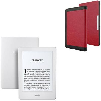 Четец за е-книги new 2016 amazon kindle touch  4gb (8.gen)+червен калъф, 6 инча glare-free (white) - with special offers