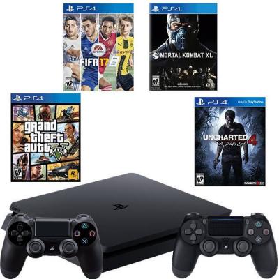 Конзола playstation 4 slim 500gb black+sony playstation dualshock 4 wireless+игра fifa17+игра gtav (gta5)+игра uncharted 4+игра mortal kombat xl ps4