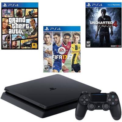 Конзола playstation 4 slim 1tb black, sony ps4+игра fifa17+игра gtav (gta5)+игра uncharted 4