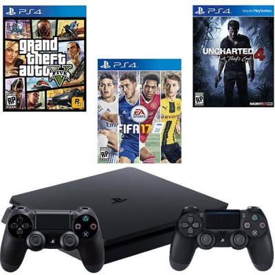 Конзола playstation 4 slim 1tb black+геймпад - sony playstation dualshock 4 wireless+игра fifa17+игра gtav (gta5)+игра uncharted 4