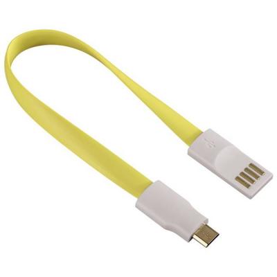 Кабел usb - micro usb "magnet" charging/ sync cable,за зареждане и обмен на данни, 0.2m, жълт, hama-136112