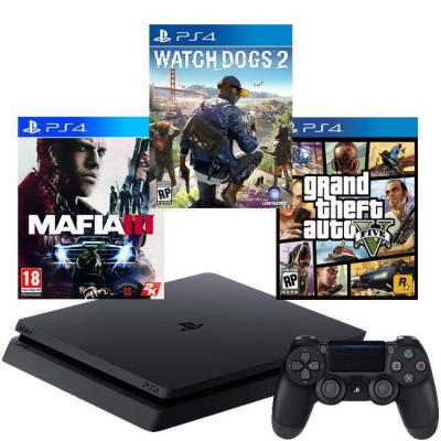Конзола playstation 4 slim 500gb black, sony ps4+игра watch dogs 2 +игра gtav (gta5): grand theft auto v+игра mafia iii
