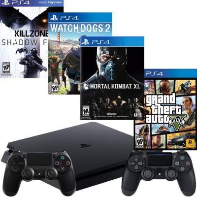 Конзола playstation 4 slim 500gb black+watch dogs 2+mortal kombat xl ps4+killzone shadow fall+gtav (gta5): grand theft auto v+геймпад - sony