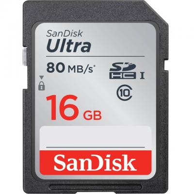 Карта памет sandisk ultra sdhc, 16gb, class 10, 80mb/s, sd-sdunc-016g-gn6in