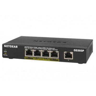 Суич netgear gs305p, 5 x 10/100/1000 gigabit switch 4 x poe, (metal case) (up to 55w), gs305p-100pes