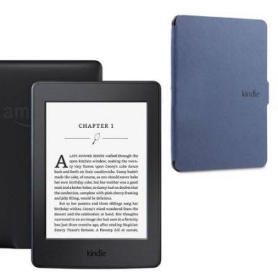 Четец за е-книги amazon kindle glare-free 6 инча, touch 4gb (8.gen),черен (black) touchscreen display, wi-fi e-book reader, 2016 + син калъф