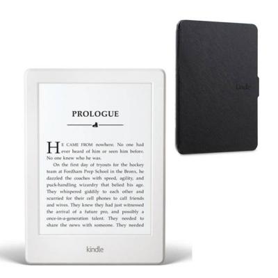Четец за е-книги amazon kindle glare-free 6 инча, touch 4gb (8.gen), бял,(white) touchscreen display, 2016, wi-fi e-book reader + черен калъф