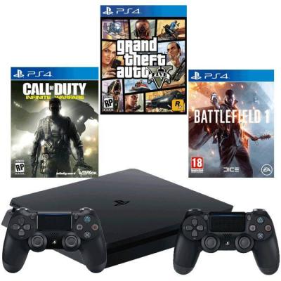 Конзола playstation 4 slim 500gb black, sony ps4+игра battlefield 1+игра call of duty: infinite warfare +игра gtav (gta5)+ геймпад - dualshock 4